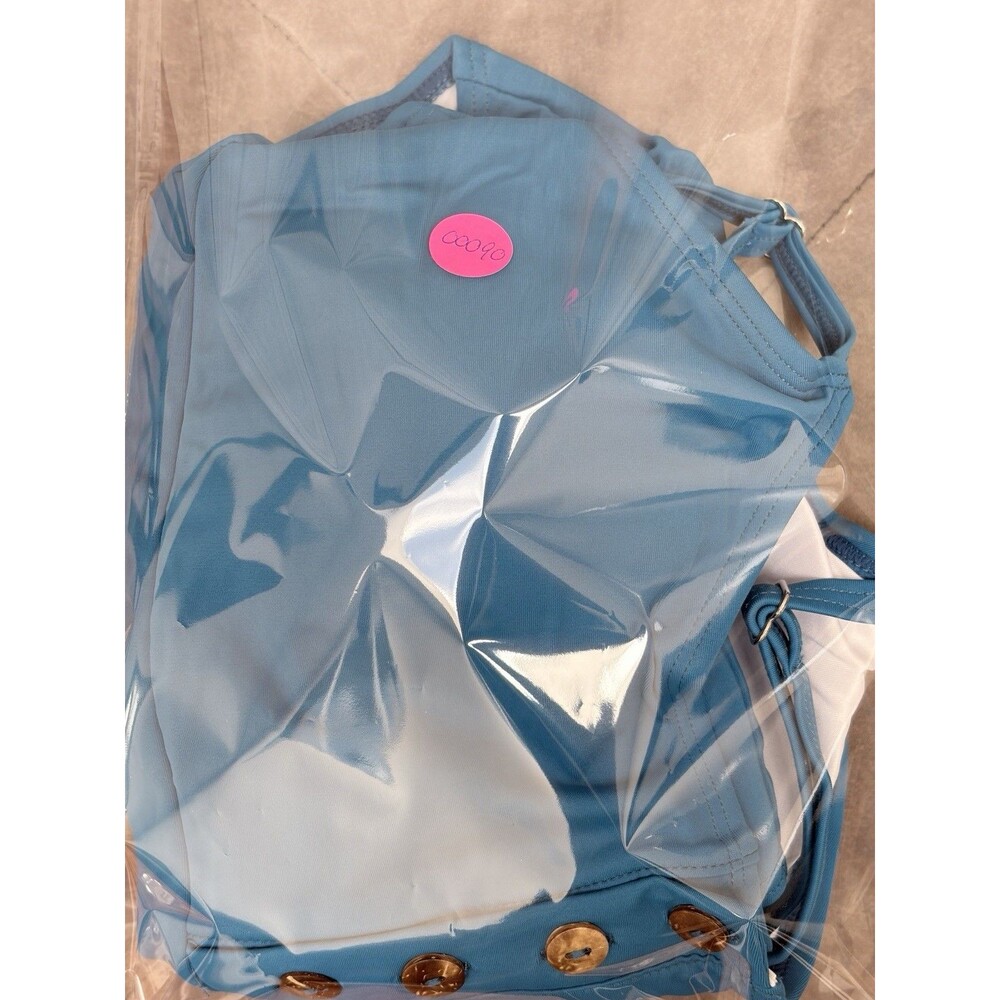 B2PRITY Blue One Piece Swimsuit Button Front Adjustable Straps Ruched Size XL - Picture 8 of 8